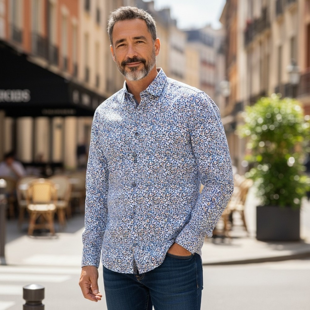 Robert Graham Mens Blue Geometric Mosaic Print Button Down Shirt Classic‎ Fit M